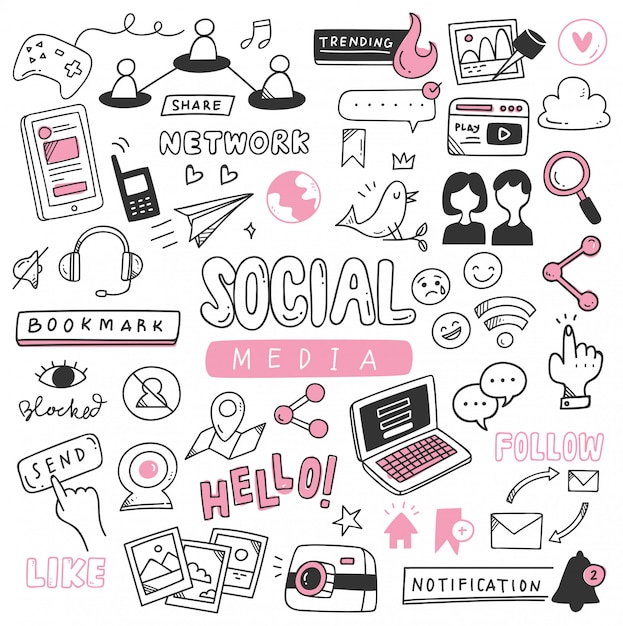 Hand getrokken sociale media doodle set