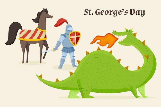 Vector hand getrokken st. george's day illustratie met ridder en draak