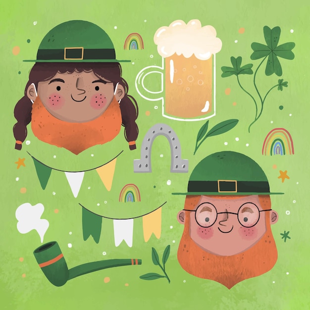 Hand getrokken st. patrick's day-elementen