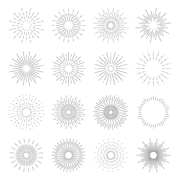 Hand getrokken ster burst Stralen in eenvoudig retro design.