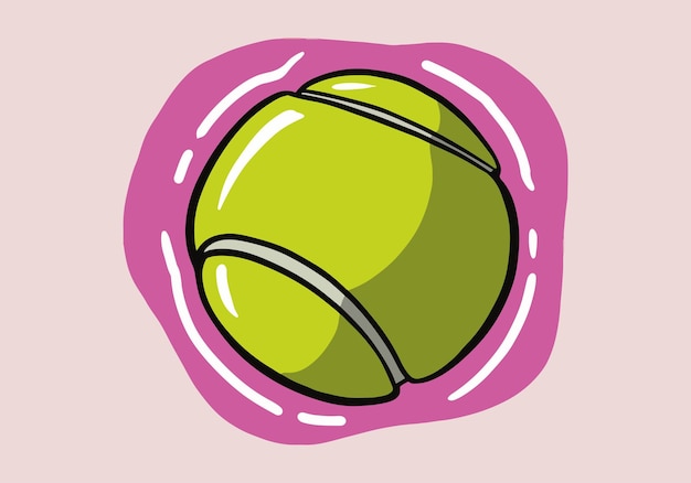 Hand getrokken tennisbal op geïsoleerde achtergrond. Cartoon stijl tennisbal vector