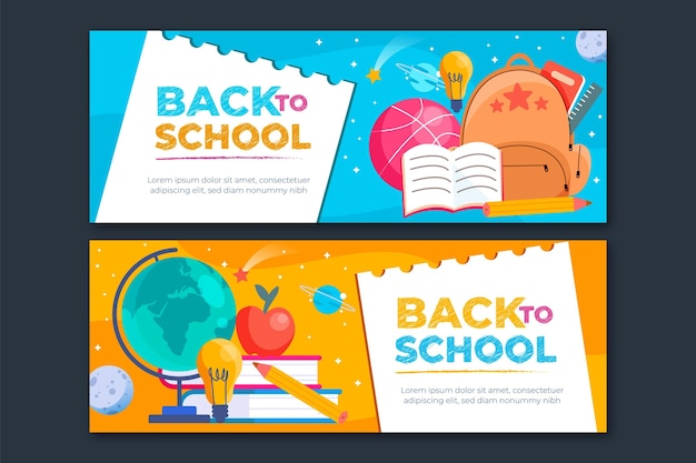 Hand getrokken terug naar school banners set