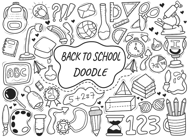 Hand getrokken terug naar school doodle collectie