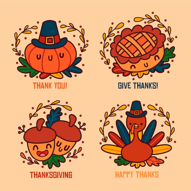 Vector hand getrokken thanksgiving badge-collectie