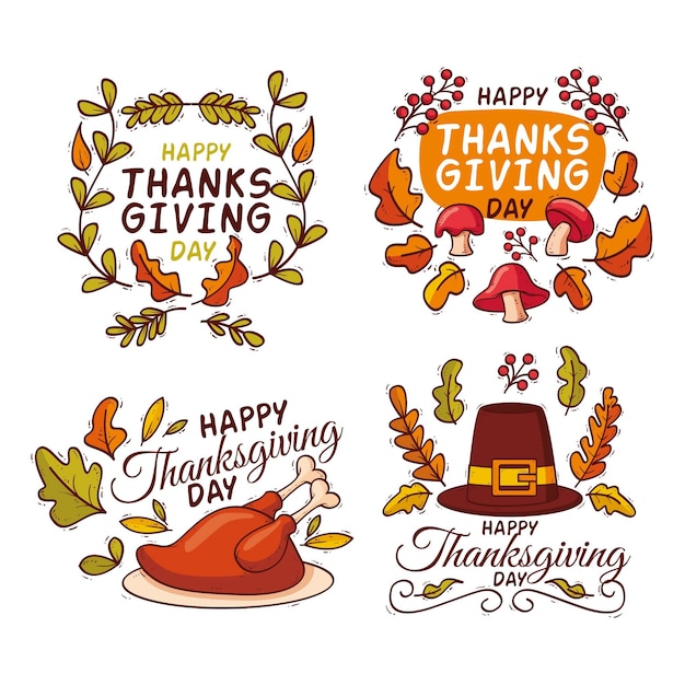 Hand getrokken thanksgiving badge-collectie