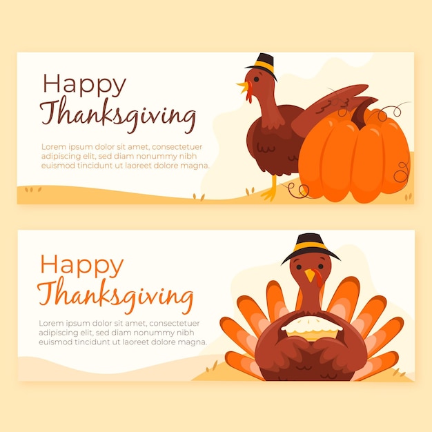 Hand getrokken thanksgiving banners instellen