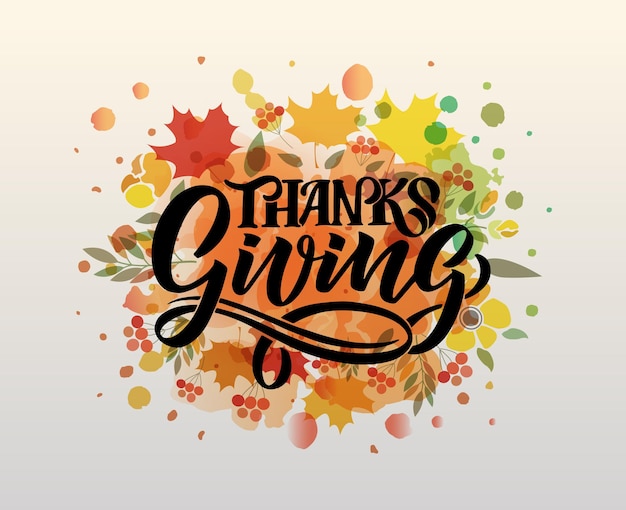 Hand getrokken Thanksgiving typografie poster viering citaat Happy Thanksgiving getextureerde achtergrond