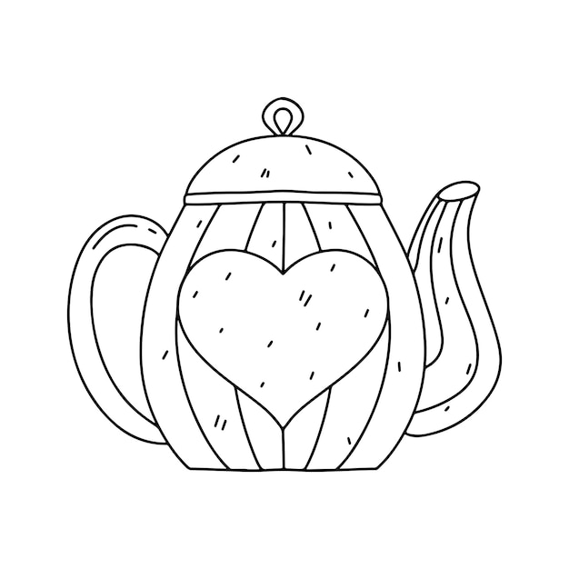 Hand getrokken theepot met hart in doodle stijl vector illustratie geïsoleerd op een witte theeceremonie