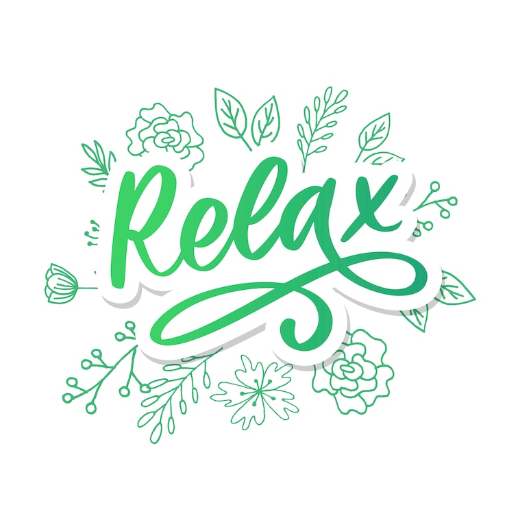 Vector hand getrokken typografie belettering zin ontspannen op de witte achtergrond. leuke kalligrafie voor groet en uitnodigingskaart of t-shirt print.