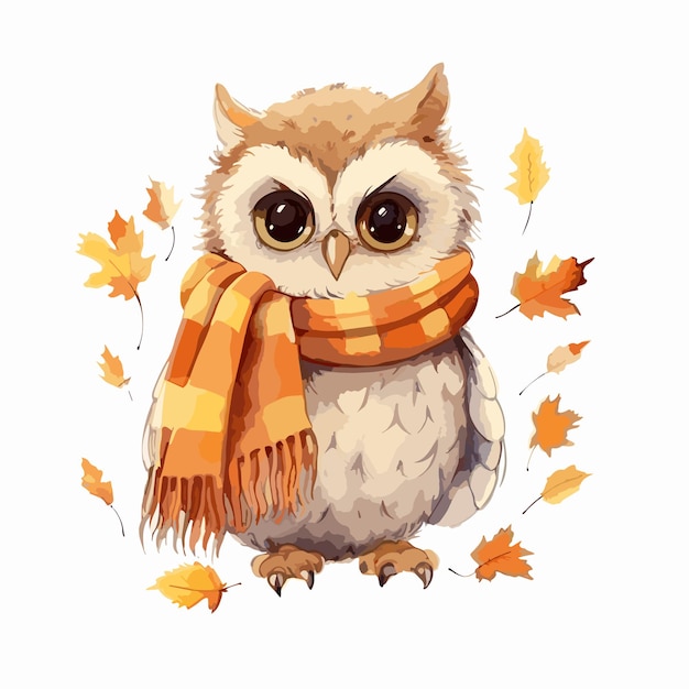 hand getrokken uil cartoon afbeelding Herfst stijl aquarel uil