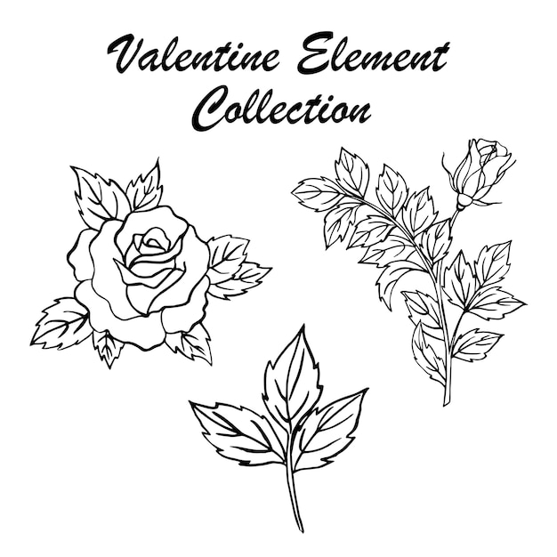 Hand getrokken Valentine bloemen collectie