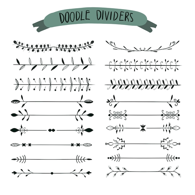 Vector hand getrokken verdelers. set van lijn, randen en lauweren instellen voor ornament bruiloft uitnodiging,