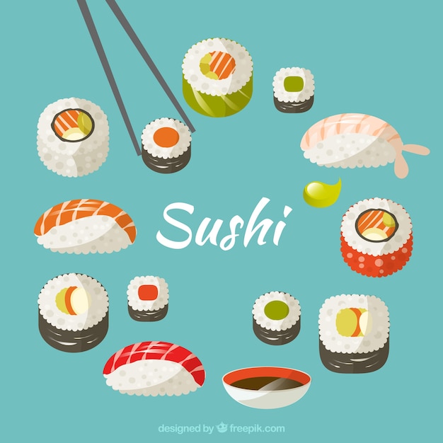 Vector hand getrokken verscheidenheid van sushi