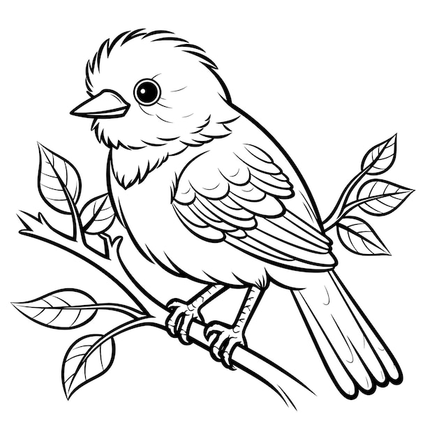 Vector hand getrokken vogel schets illustratie leuke vogel voor kinderen kleurplaat zwart en wit