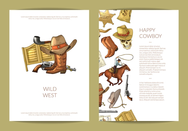 hand getrokken wild west cowboy elementen kaart of sjabloon folder