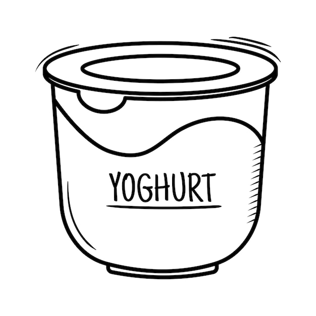 Vector hand getrokken yoghurt schets illustratie zuivelproduct container supermarkt voedsel kruidenier item