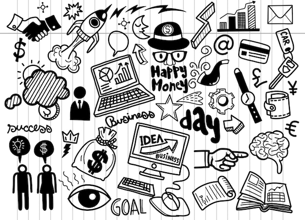 Hand getrokken zakelijke achtergrond, business idee doodles pictogrammen se, doodles illustratie.