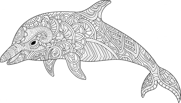 Vector hand getrokken zentangle dolfijn