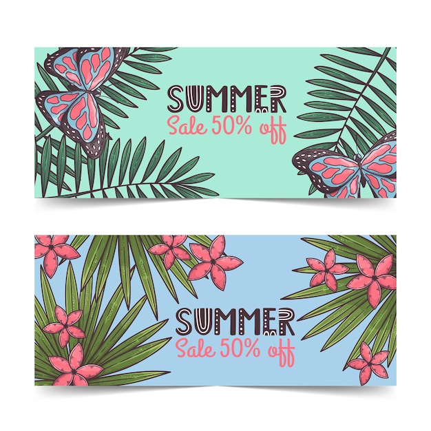 Hand getrokken zomer banners