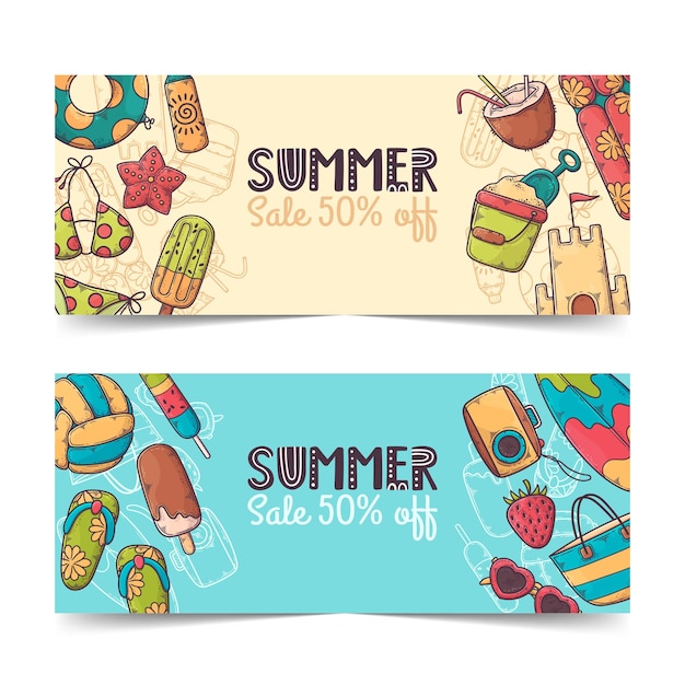 Hand getrokken zomer banners