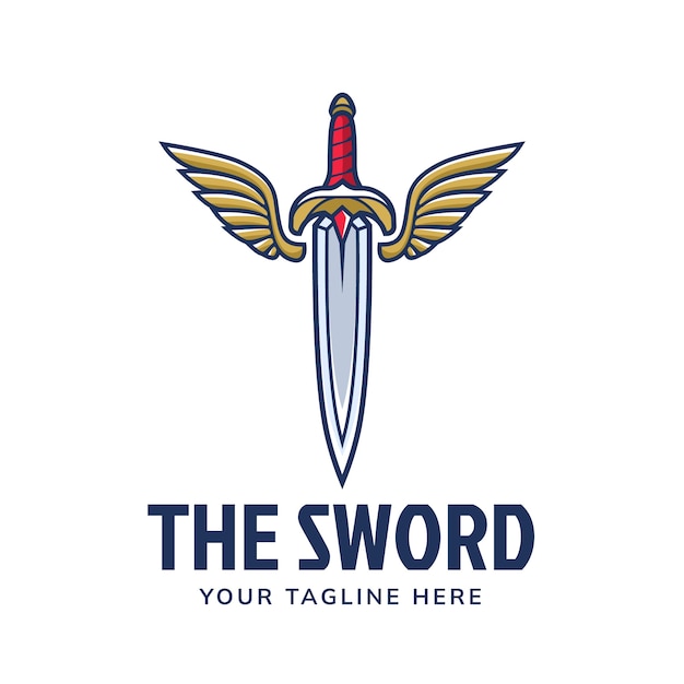 Hand getrokken zwaard met vleugels logo-ontwerp