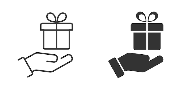 Значок руки и подарка Подарочная коробка на ладони Векторная иллюстрация