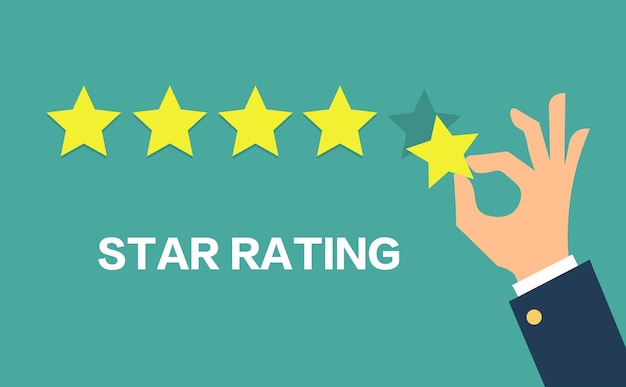 Vector hand giving five stars banner with green background.