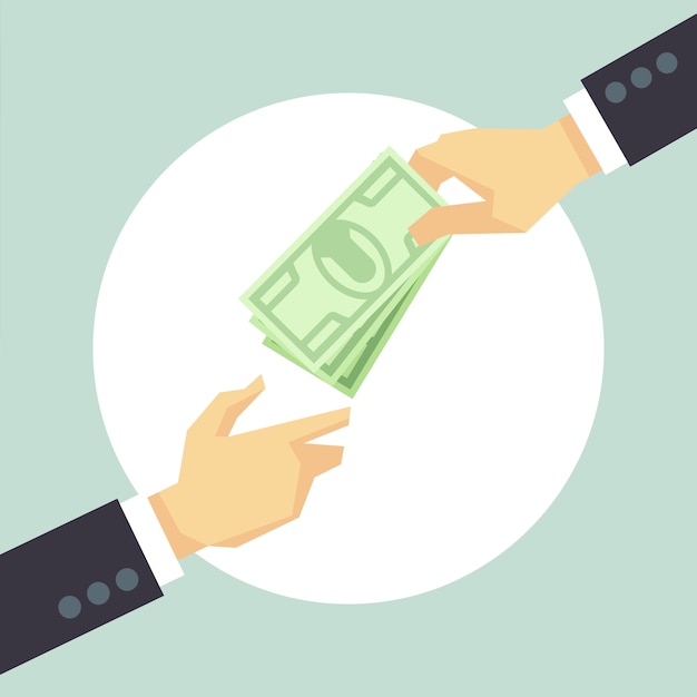 Hand giving money. Donation, charity, payment concept. Corruption and donate concept