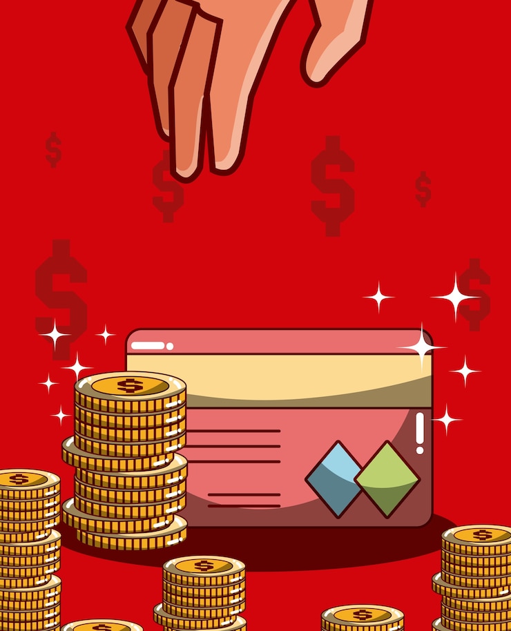 Vector hand grabbing credit card coins vector illustration graphic design
