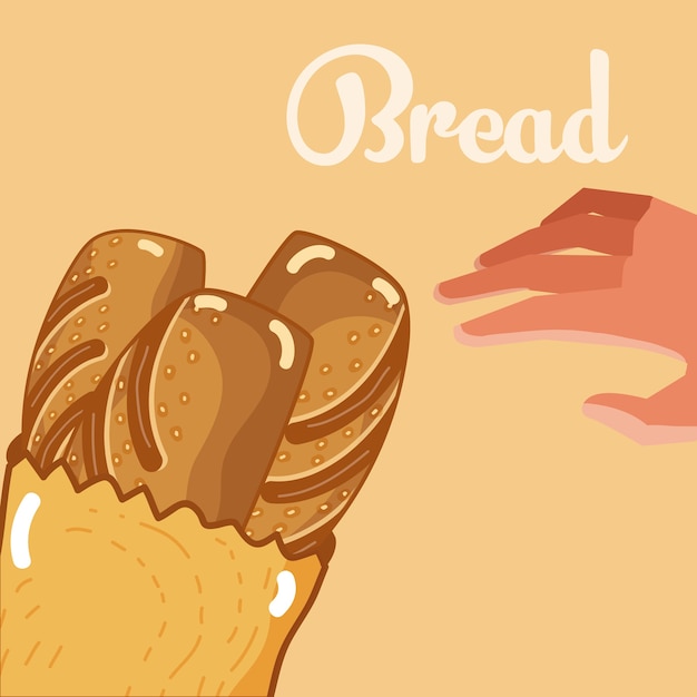 Hand grabbing delicious breads inside bag 