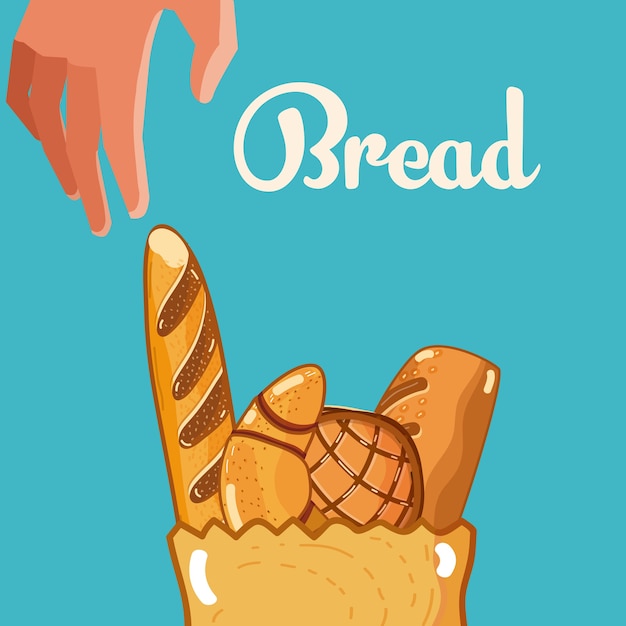 Hand grabbing delicious breads inside bag 