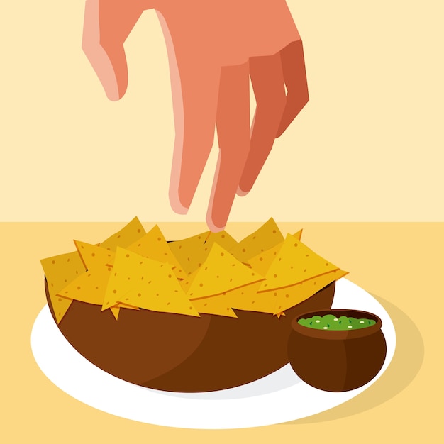 Hand grabbing nachos vector illustration graphic design