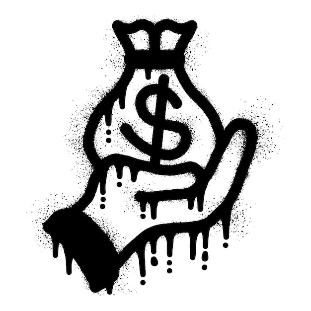 Hand graffiti holding money bag with black spray paint