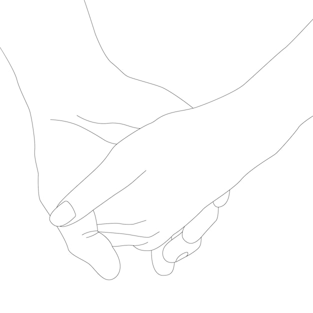 Hand in hand drawn lines man and women