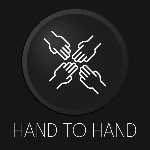 Hand to hand  minimal vector line icon on 3d button isolated on black background premium vectorxa