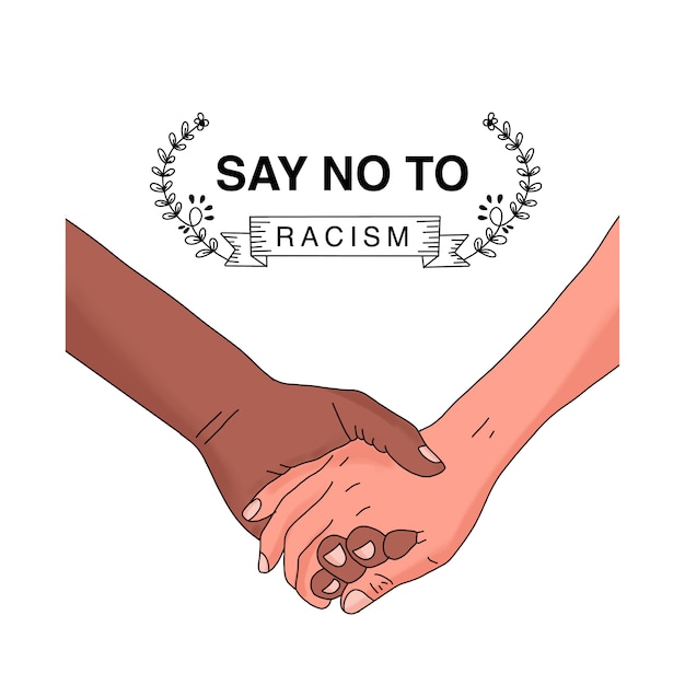 Vector hand in hand. say no to racism