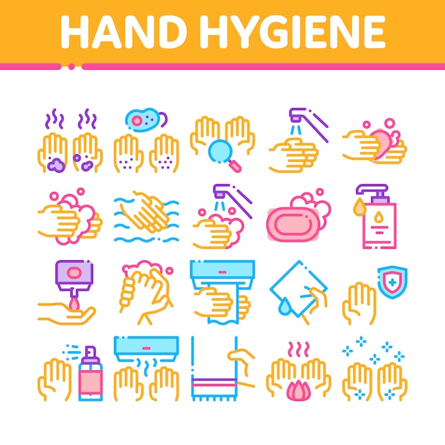 Hand Healthy Hygiene Collection Icons Set