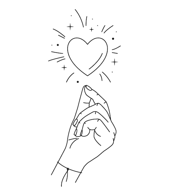 hand and heart Line art style.