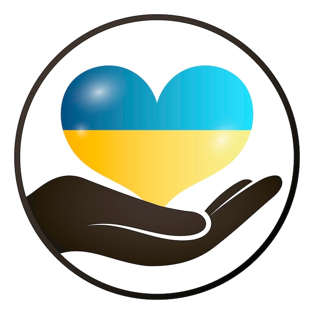 In hand heart Ukrainian flag symbol