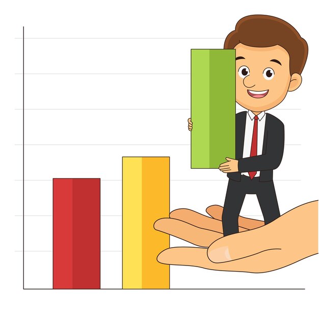 Hand helps the businessman raise Diagrams or data of market