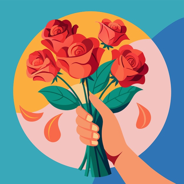 Vector hand hold the banch of rose vector illustration