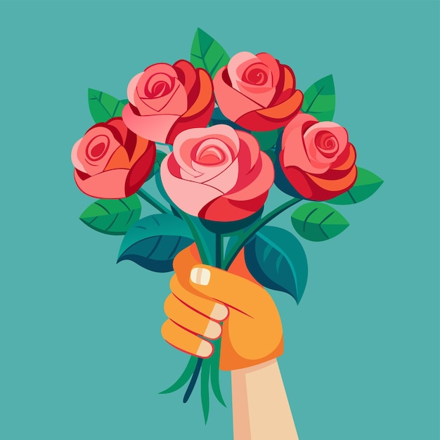 hand hold the banch of rose vector illustration