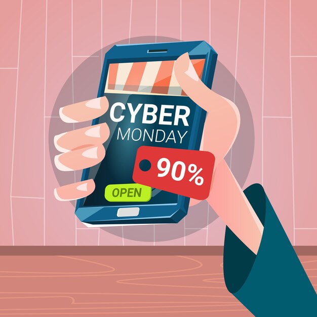 Hand Hold Cell Smart Phone Cyber ​​Monday Big Sale Winkelen