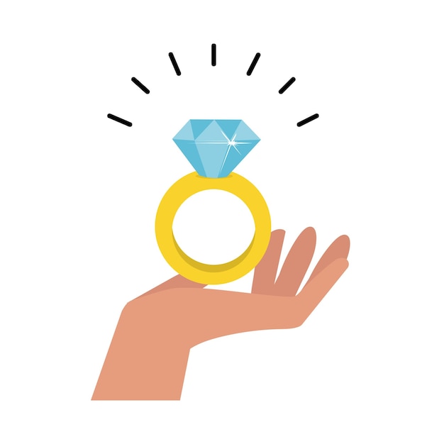 Hand hold diamond ring flat vector