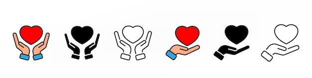 Hand hold heart simple line illustration conceptual icon