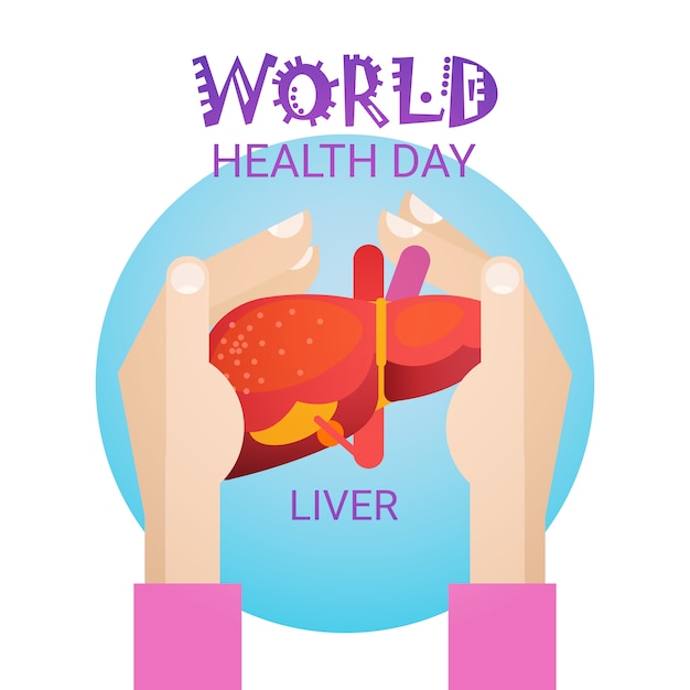 Hand hold liver health world day global holiday banner greeting card