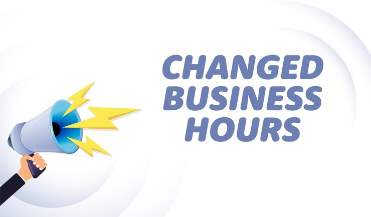 वेक्टर hand hold megaphone changed business hours realistic