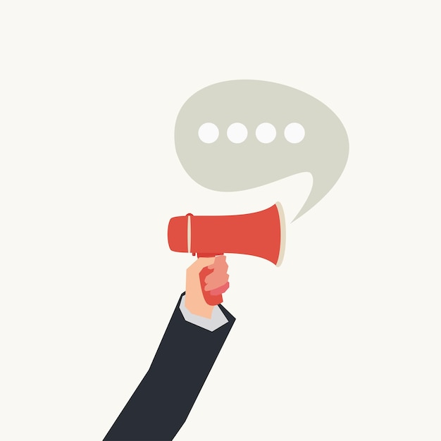 Hand hold megaphone with speech bubble vector illustration