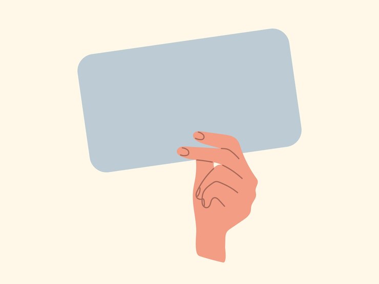 Vector hand hold paper sheet blank card in woman hand showing idea message information promotion