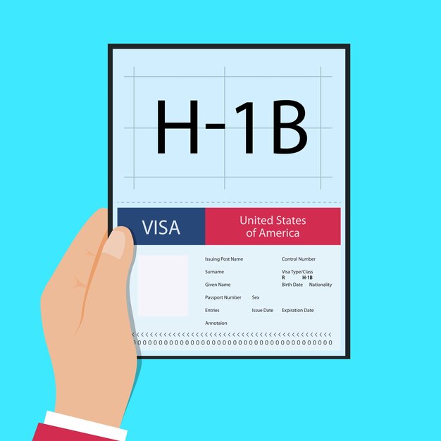 Vector hand hold passport with visa h1b